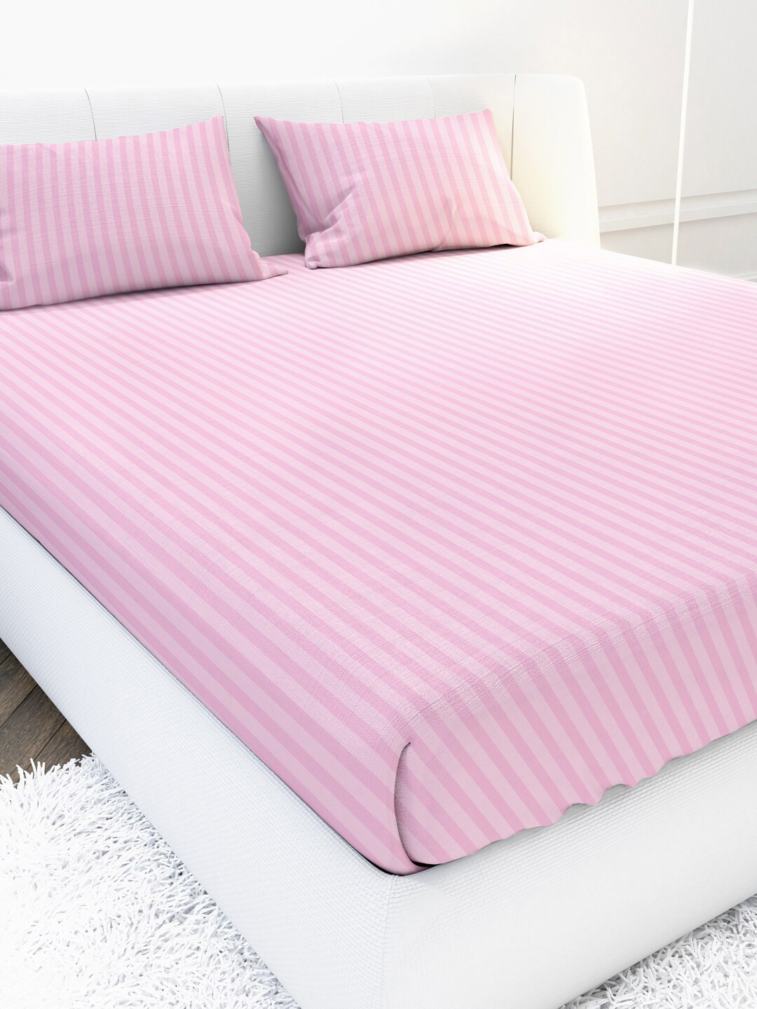 

MAYFAIR HOMES LONDON Pink Striped 210 TC King Bedsheet with 2 Pillow Covers