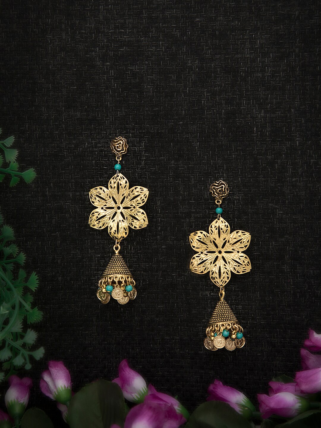 

DIVA WALK Gold Floral Jhumkas Earrings