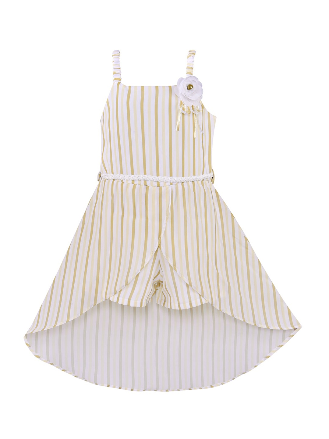 

Wish Karo Girls Yellow & White Striped Georgette Dress
