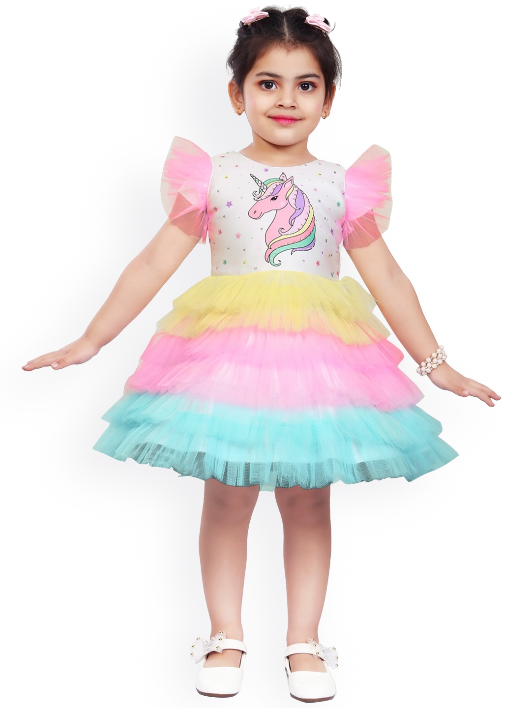 

Wish Karo Multicoloured Colourblocked Net Dress, Multi