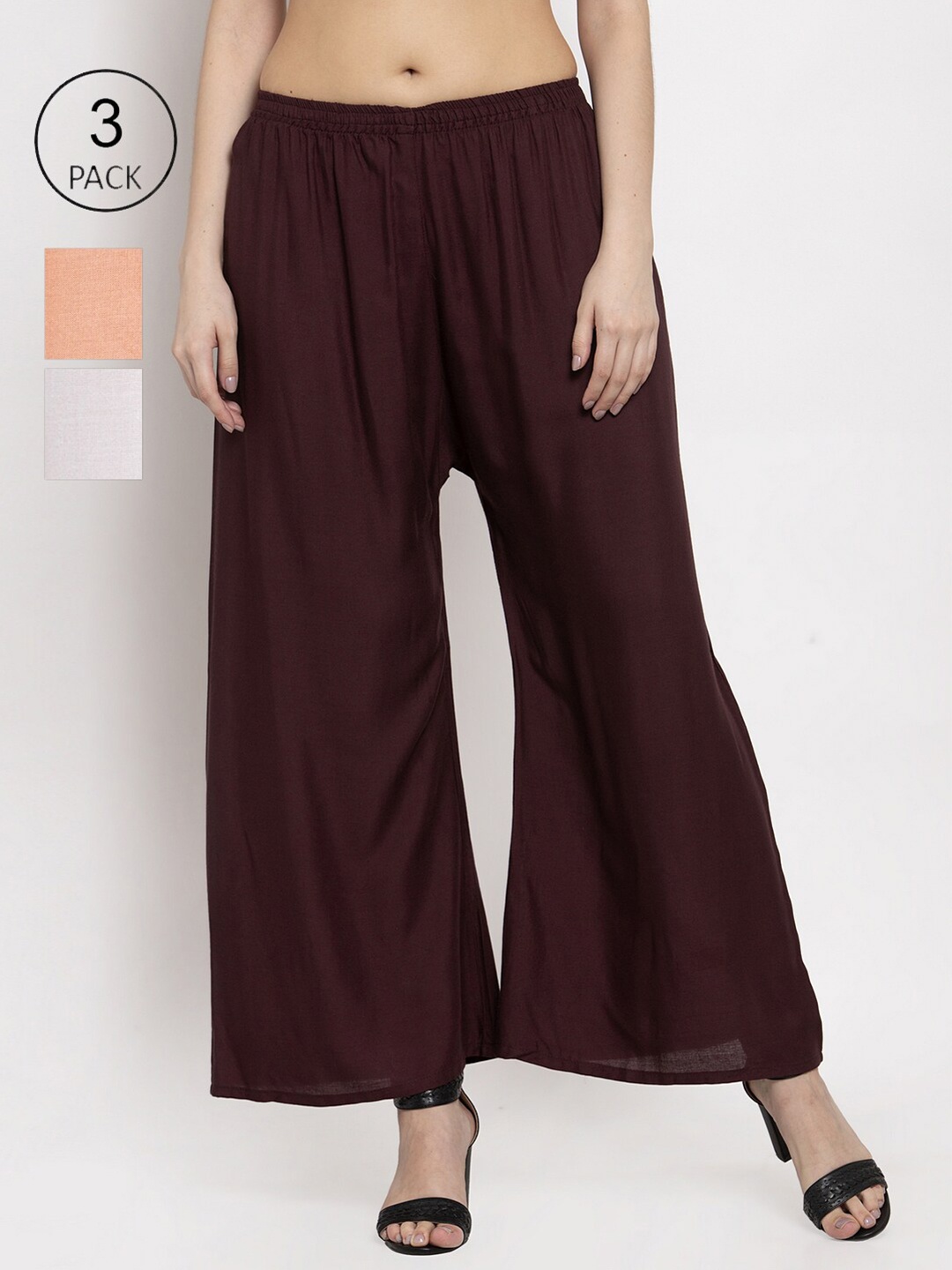 

Miaz Lifestyle Women Brown & Peach-Coloured 3 Flared Palazzos