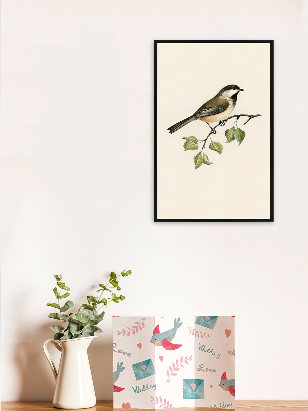 nest ART Off White & Green Sparrow Printed Wall Art