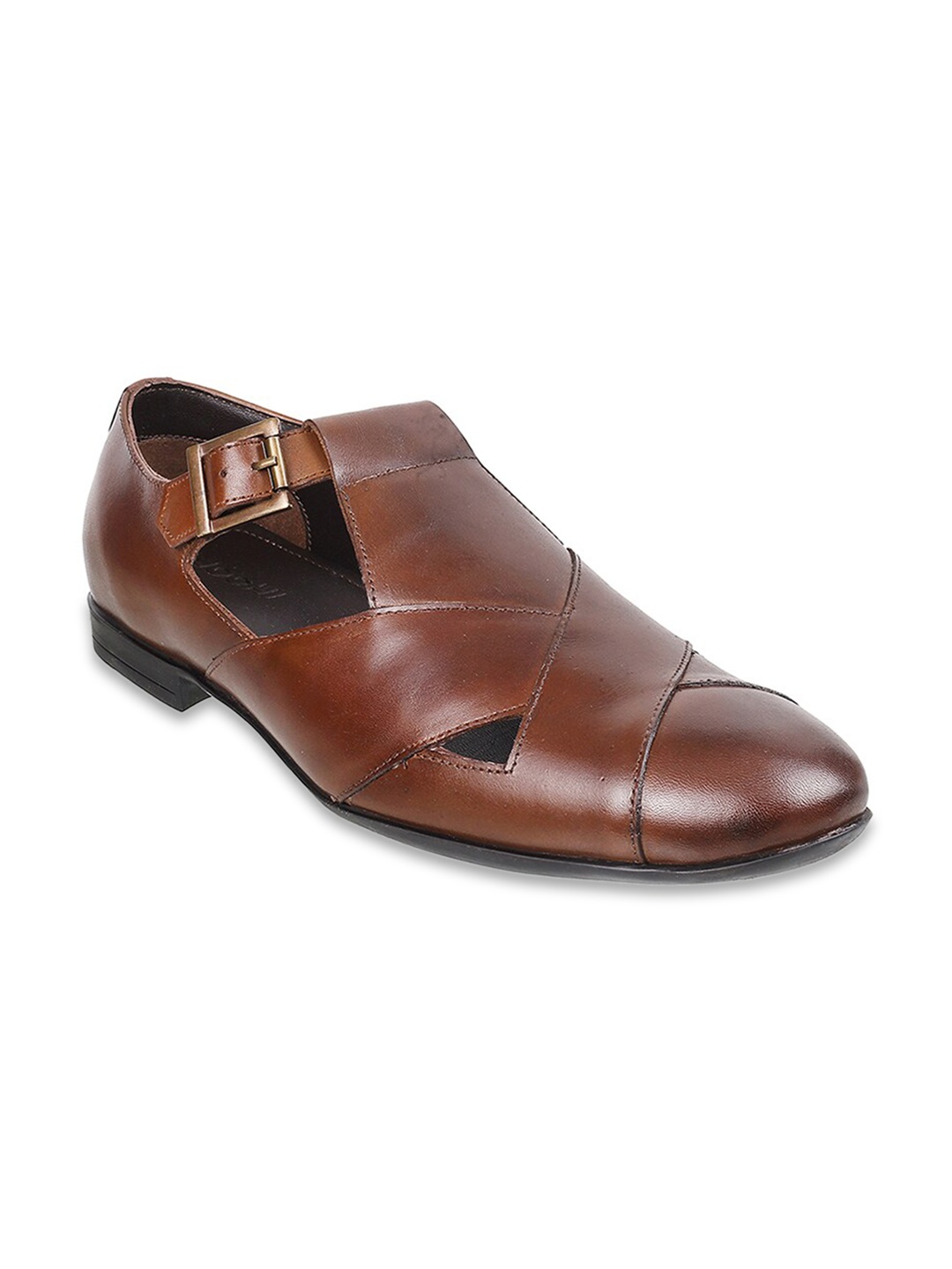 

Mochi Men Brown Leather Shoe-Style Sandals
