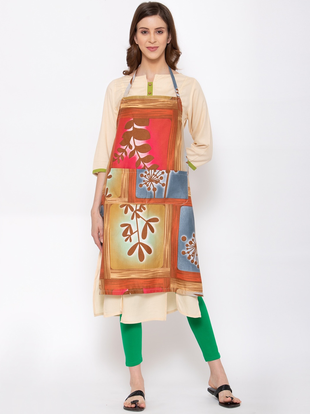 

KLOTTHE Unisex Orange & Brown Printed Cotton 210 TC Aprons