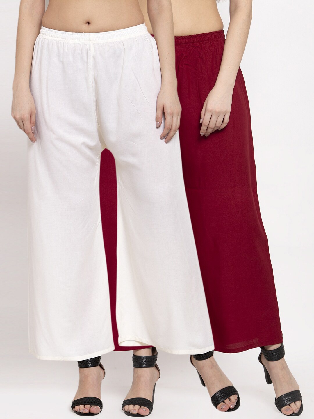 

Miaz Lifestyle Women Pack of 2 Maroon & White Flared Palazzos