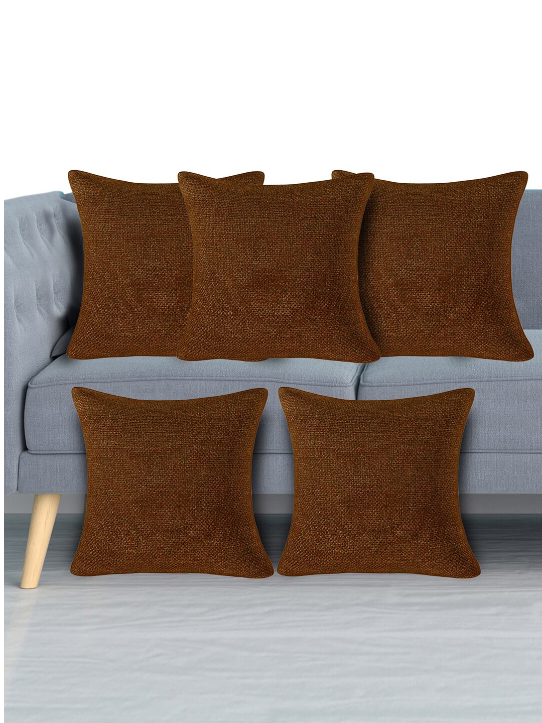 Kuber Industries Brown Set of 5 Jute Square Cushion Covers