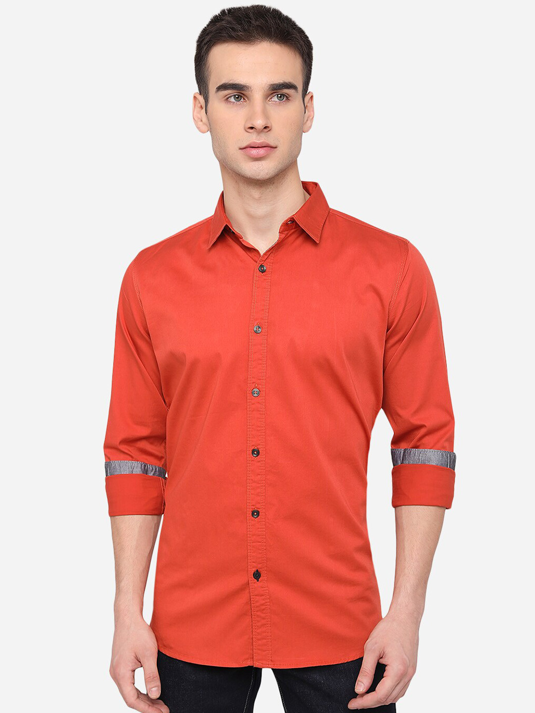 

JADE BLUE Men Orange Slim Fit Casual Cotton Shirt