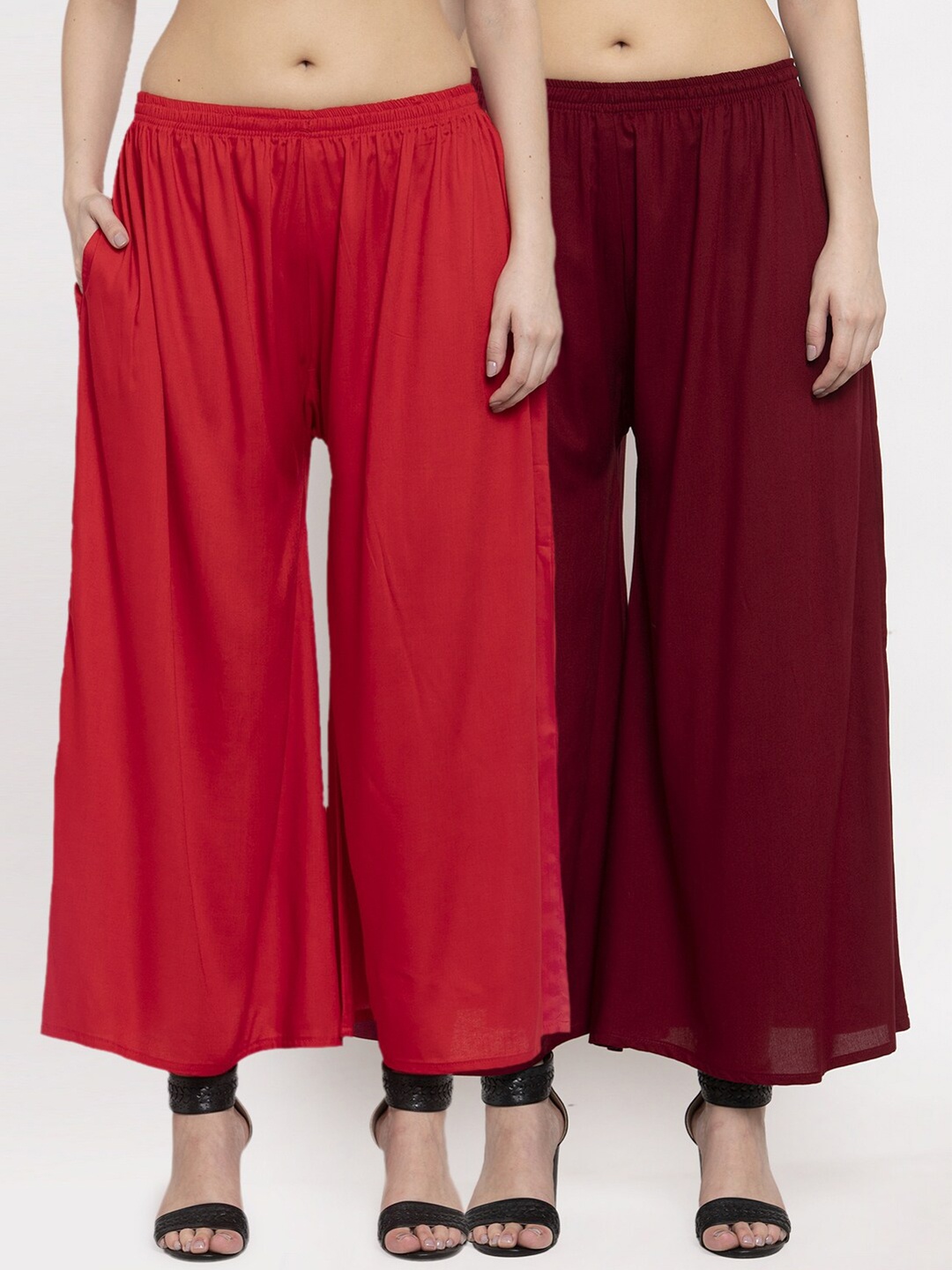 

Miaz Lifestyle Women Maroon & Red Pack of 2 Solid Palazzos