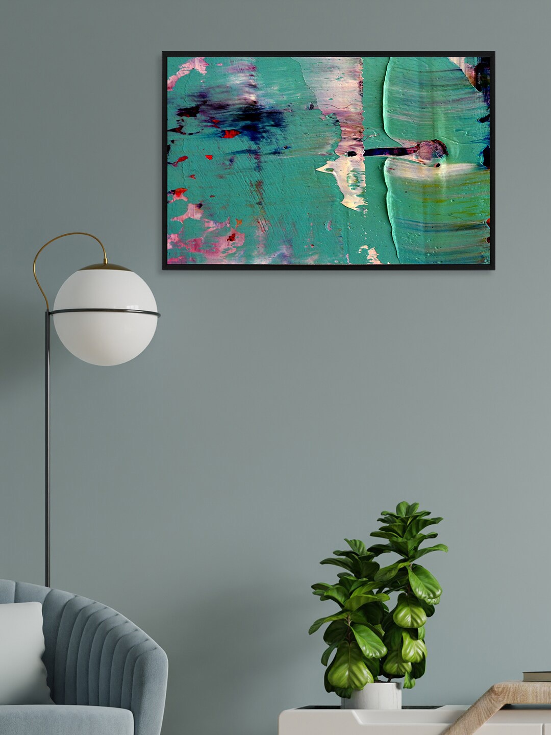 

nest ART Teal green & Pink Abstract Painted Framed Wall Art