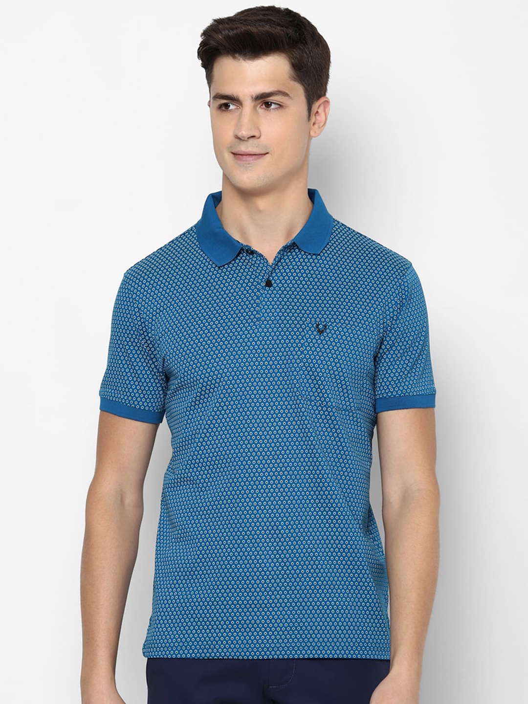 

Allen Solly Men Blue Printed Polo Collar Cotton Pure Cotton T-shirt