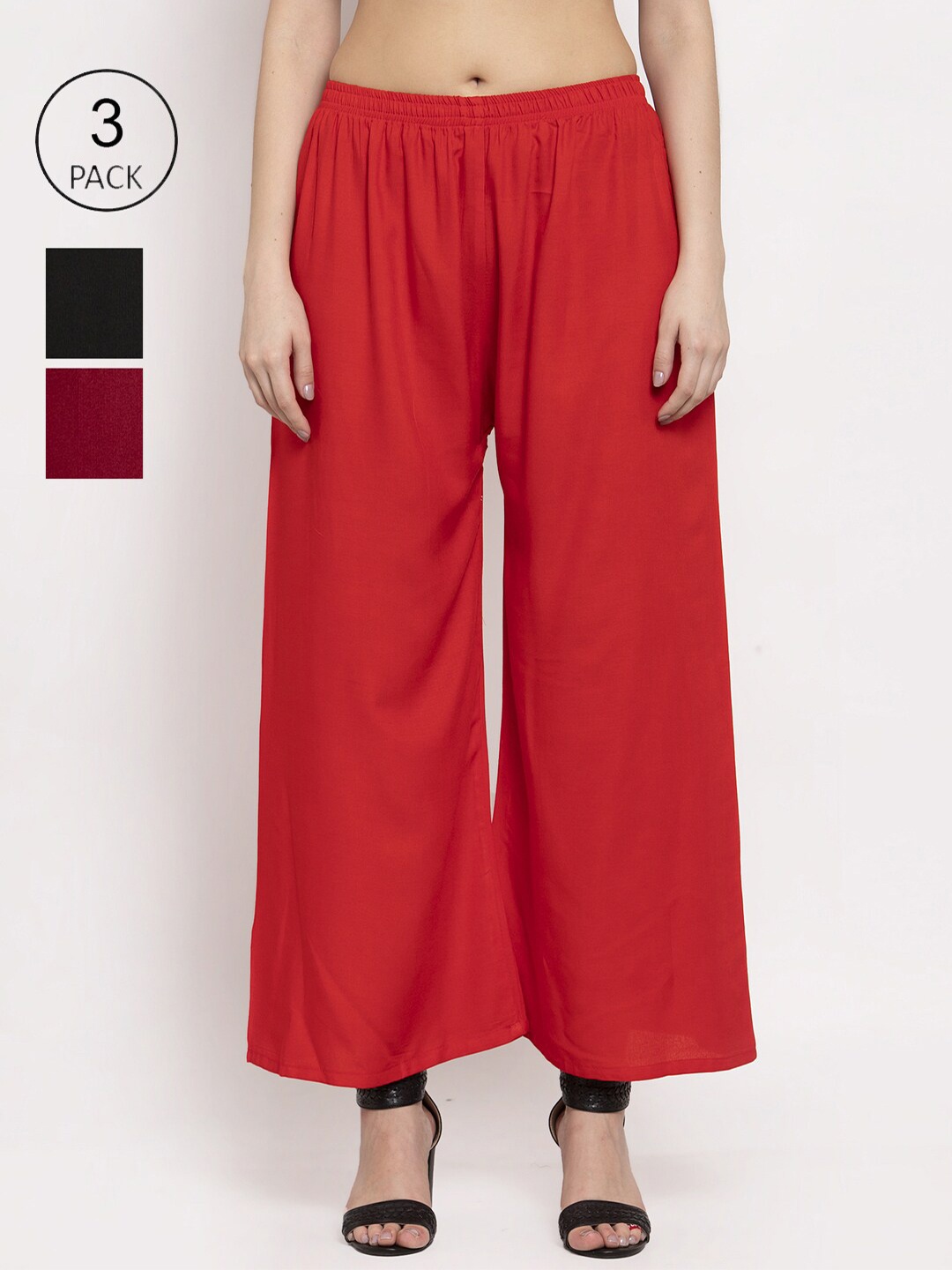 

Miaz Lifestyle Women Black & Red Pack of 3 Straight Palazzos