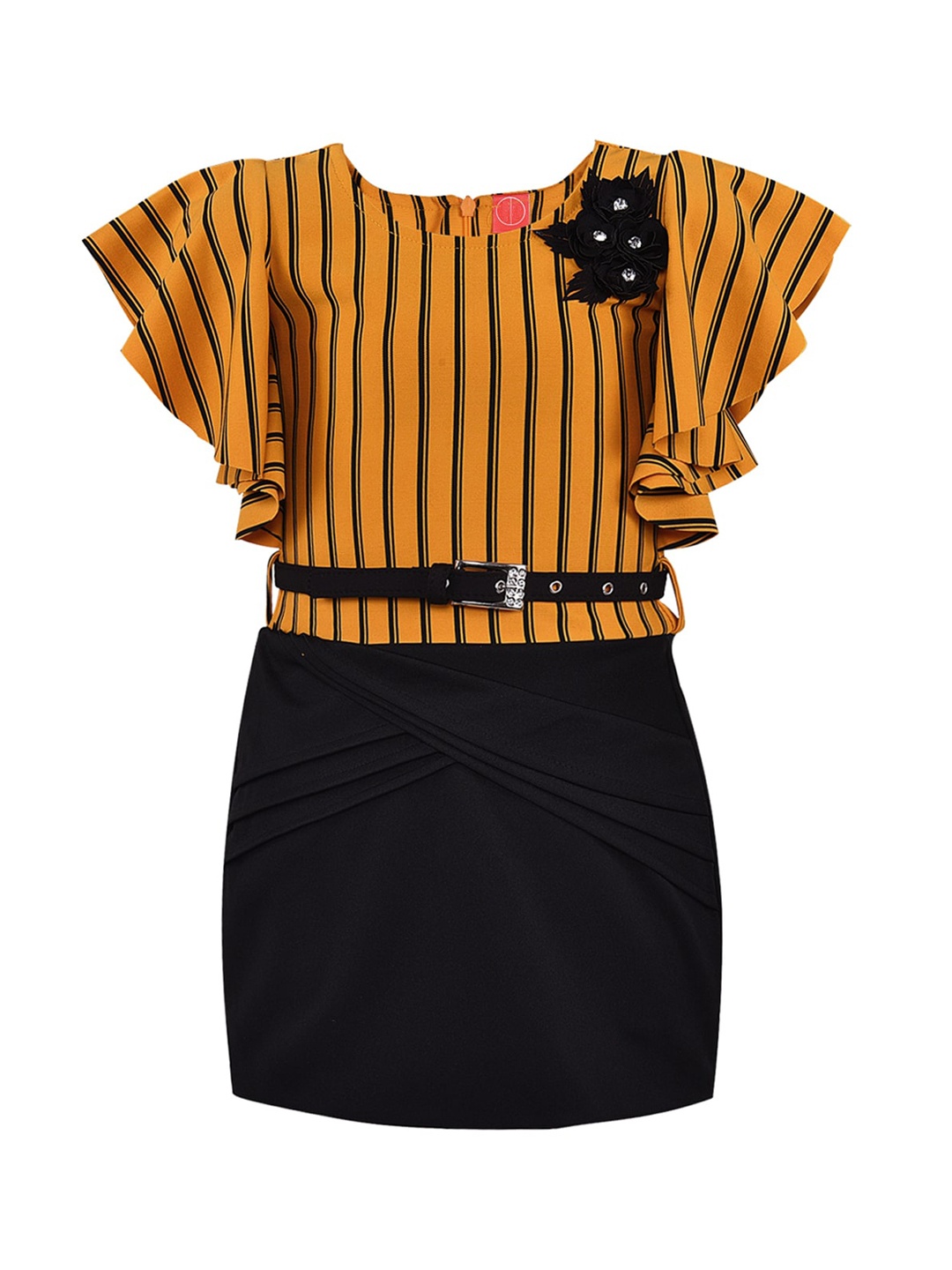 

Wish Karo Yellow Striped Scuba Sheath Dress