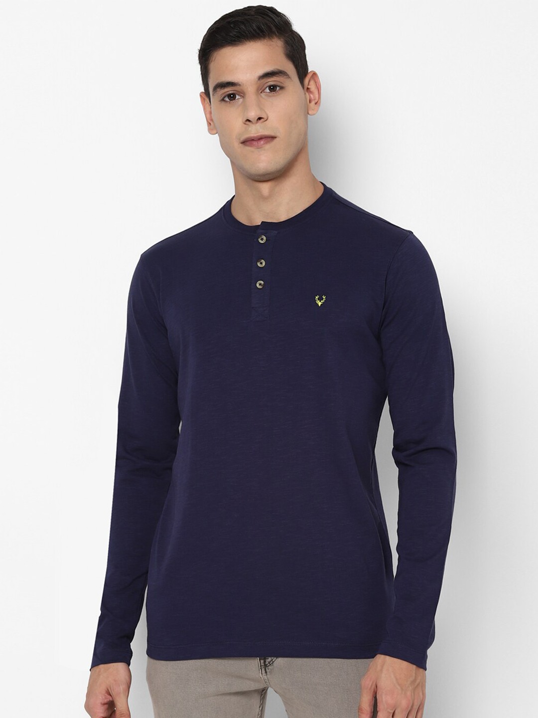 

Allen Solly Sport Men Navy Blue Henley Neck Cotton Pure Cotton T-shirt