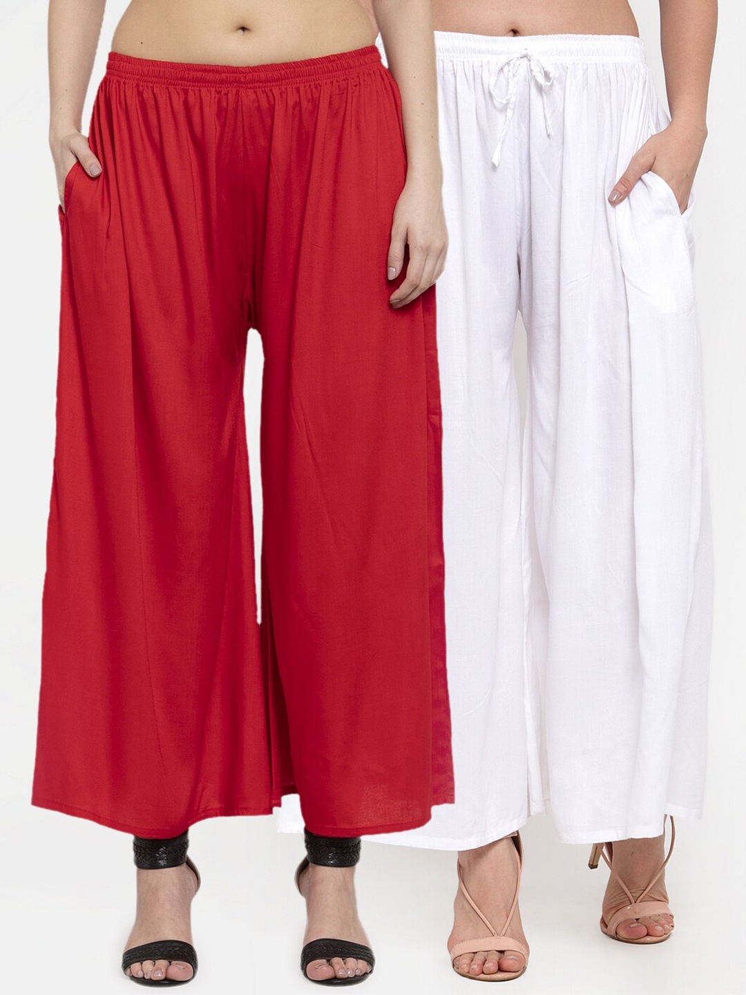 Miaz Lifestyle Women Pack of 2 Red & White Palazzos