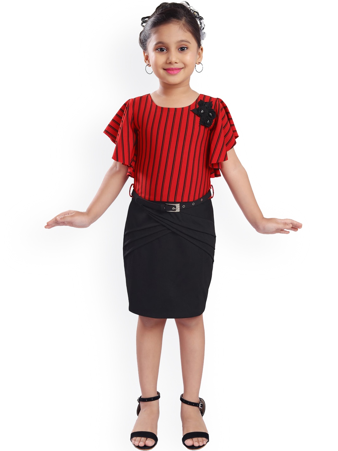 

Wish Karo Red Striped Scuba Sheath Dress