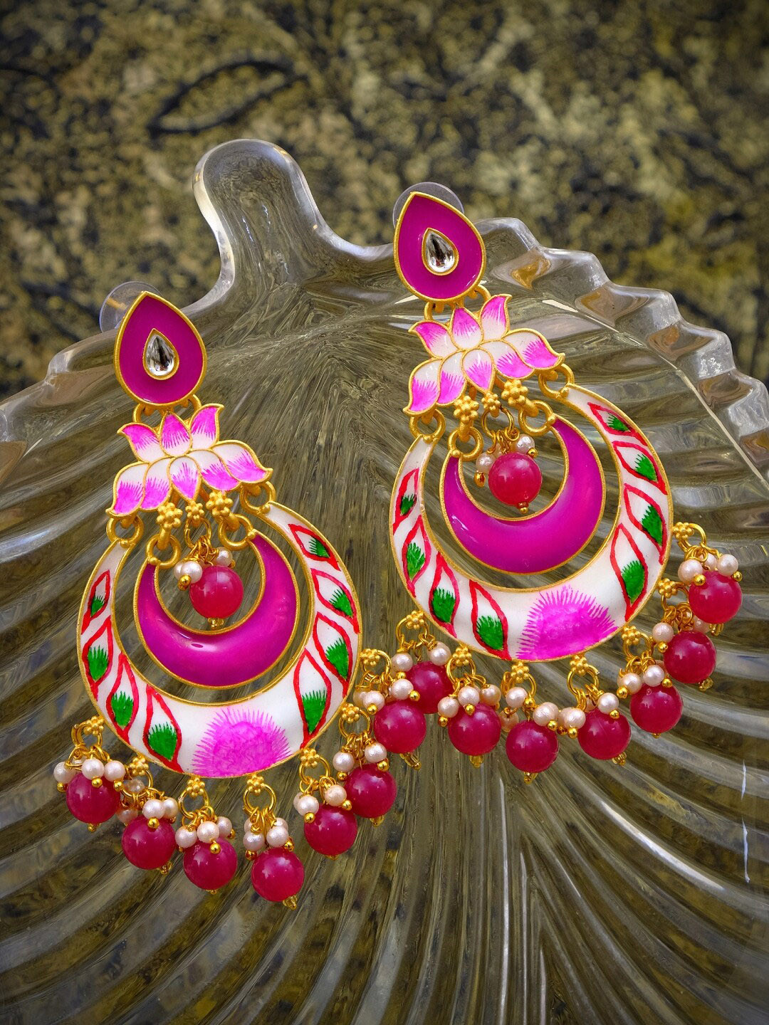 

Crunchy Fashion Gold-Plated & Pink Contemporary Chandbalis