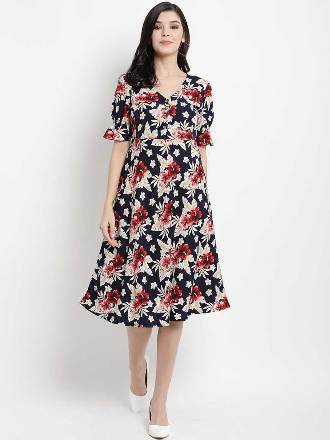 

The Vanca Black Floral Midi Dress