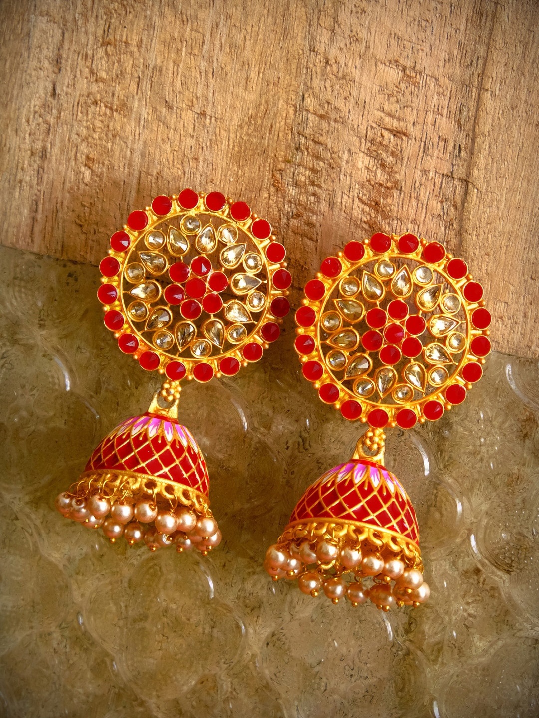 

Crunchy Fashion Red Dome Shaped Jhumkas Earrings