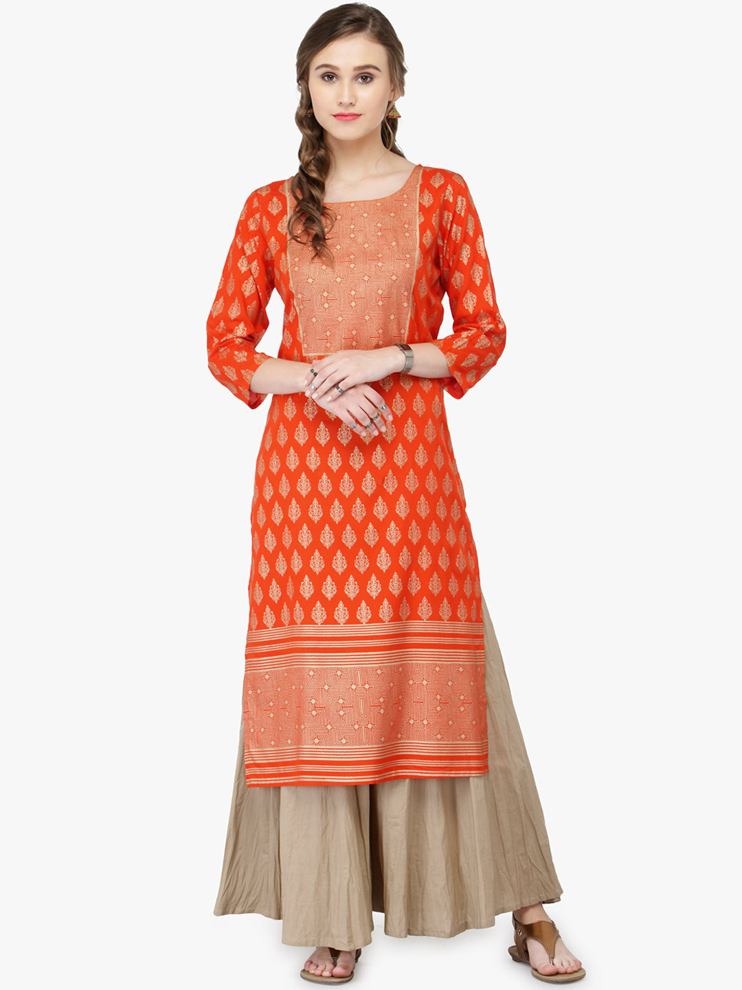 

Varanga Women Orange Ethnic Motifs Printed Kurta