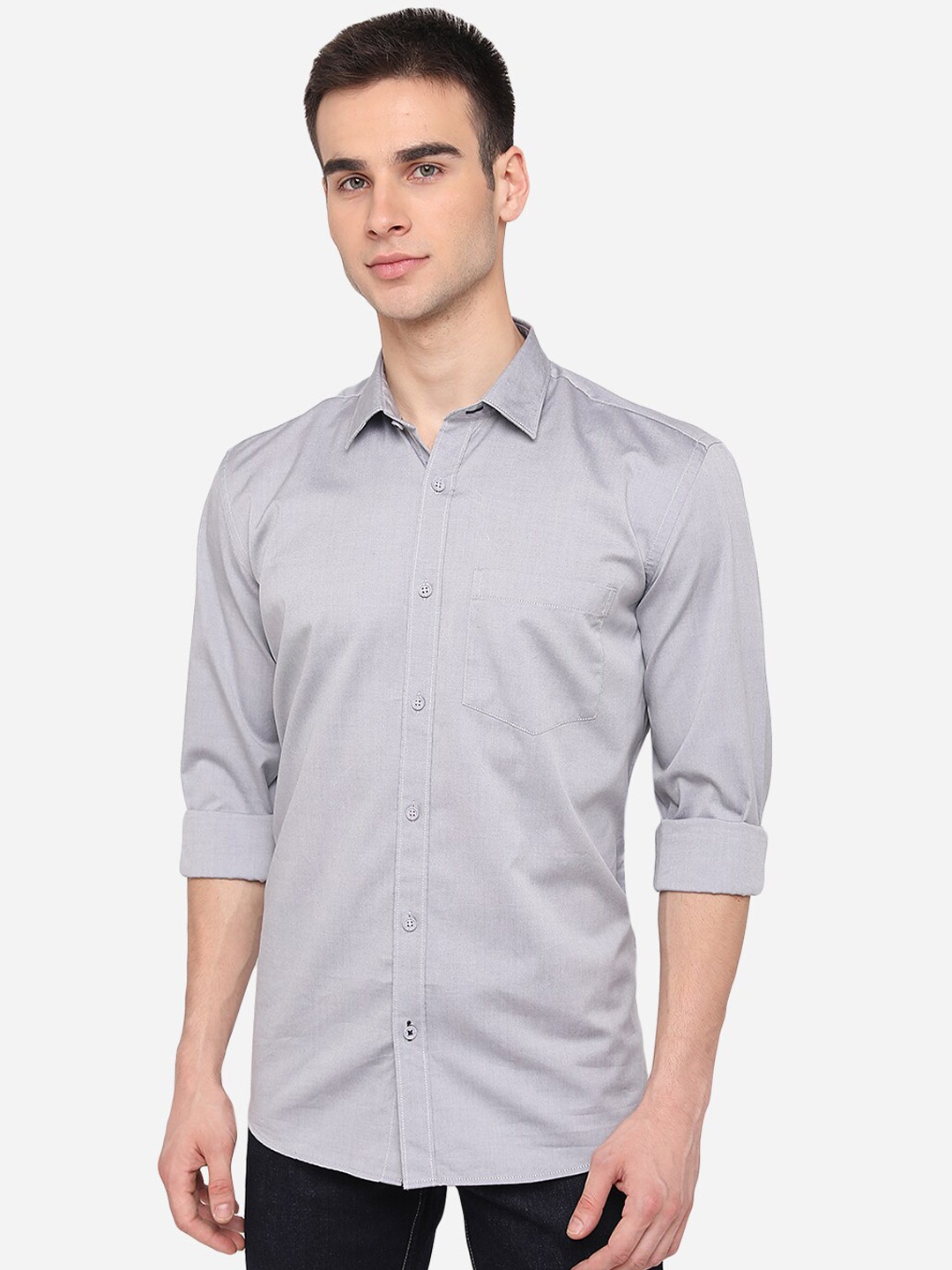 

JADE BLUE Men Grey Slim Fit Casual Shirt