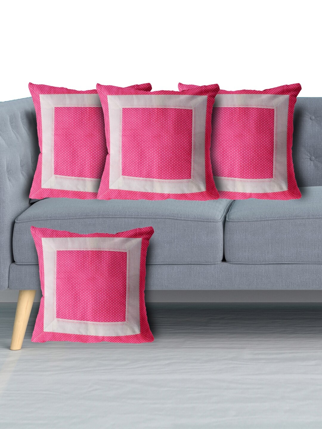 

Kuber Industries Pink & White Set of 4 Cotton Geometric Square Cushion Covers
