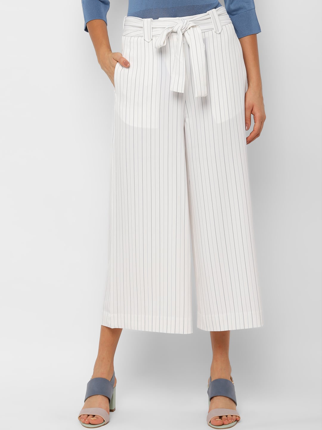

Allen Solly Woman Women White Striped Culottes Trousers