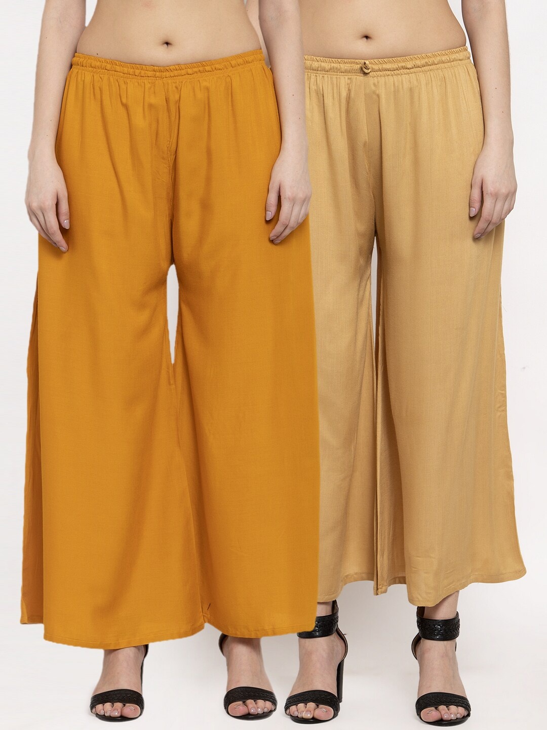 

Miaz Lifestyle Women Beige & Mustard Yellow Pack Of 2 Wide Leg Palazzos