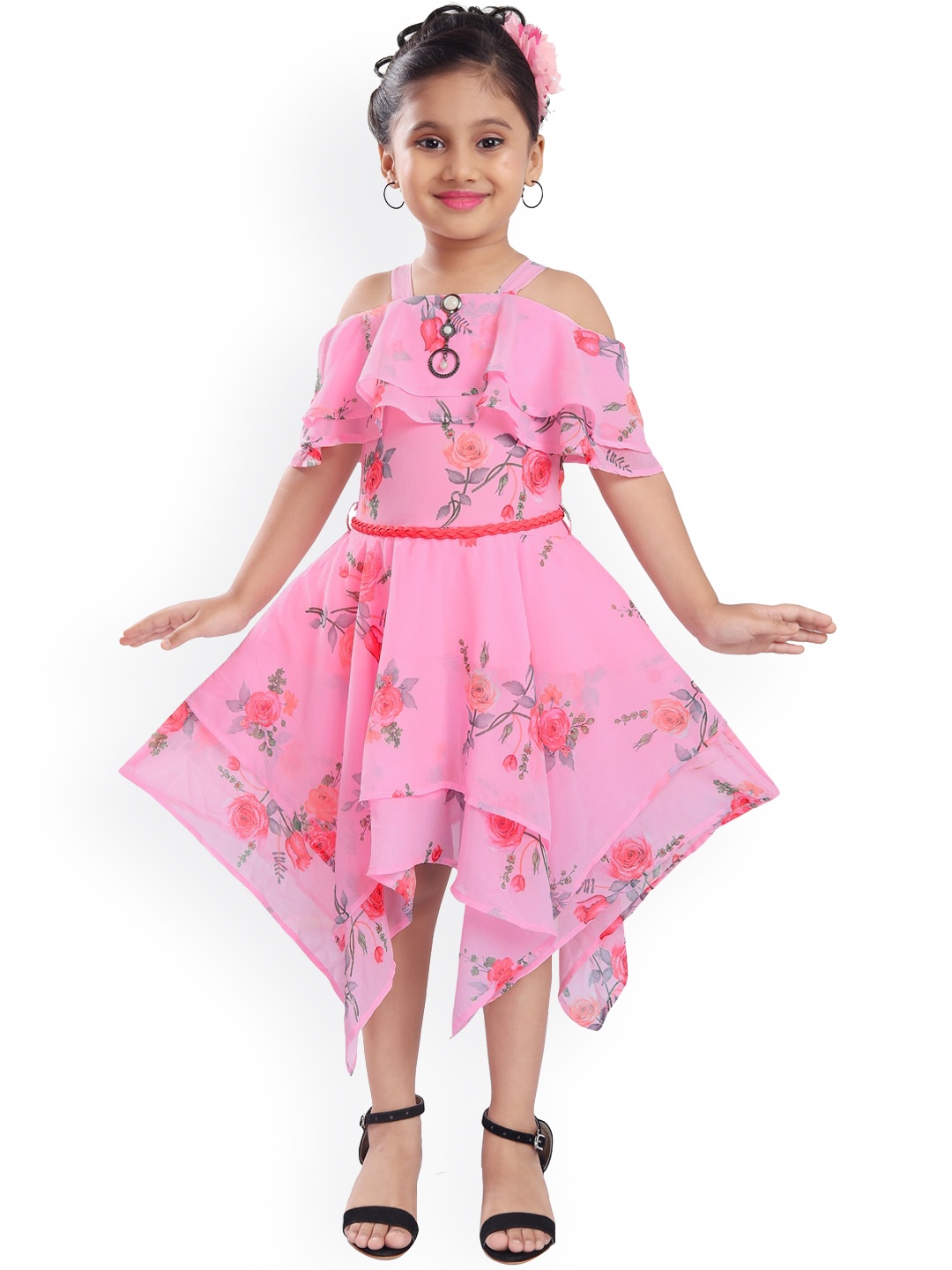 

Wish Karo Pink Floral Georgette Dress