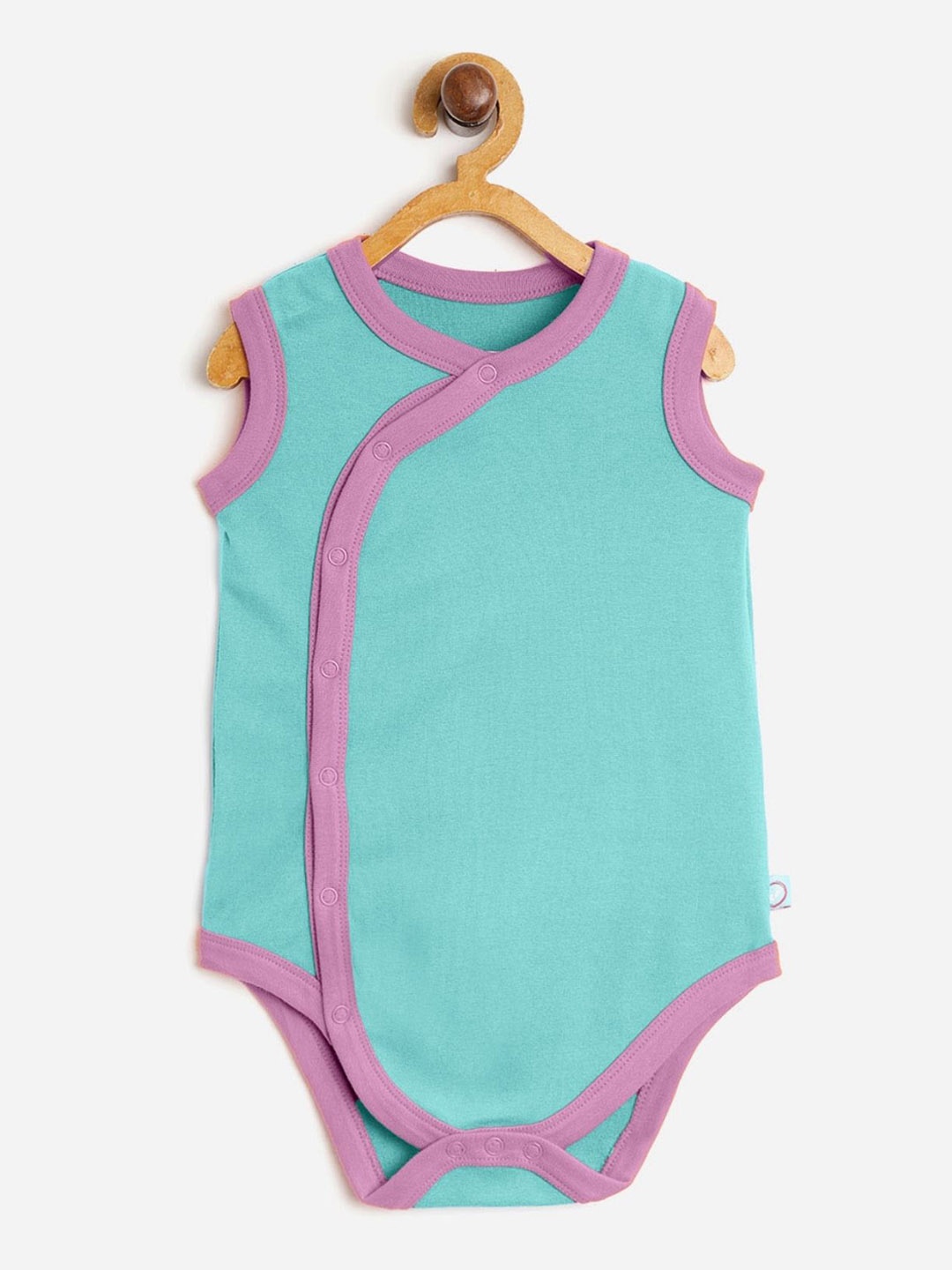 

cherrytoes Infant Kids Turquoise Blue & Pink Solid Combed Cotton Bodysuit