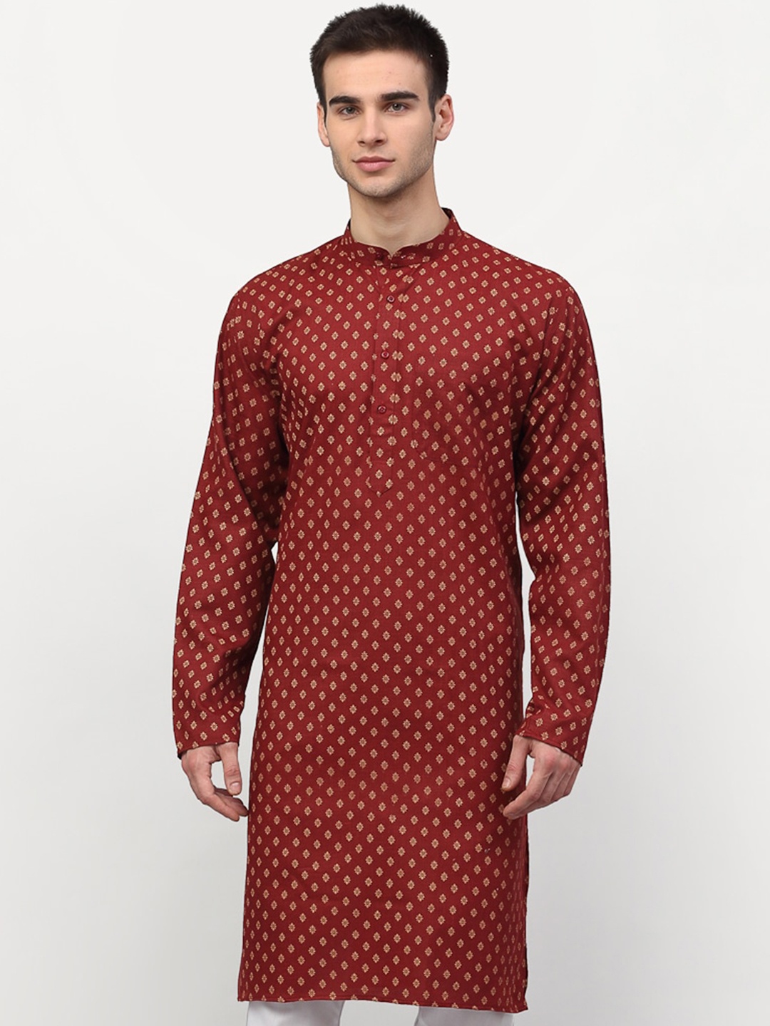 

Jompers Men Maroon Ethnic Motifs Flared Sleeves Thread Work Kurta