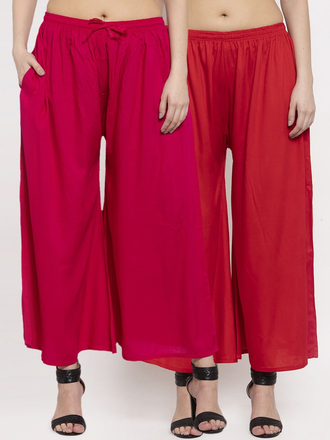 

Miaz Lifestyle Women Pink & Red Pack Of 2 Flared Palazzos