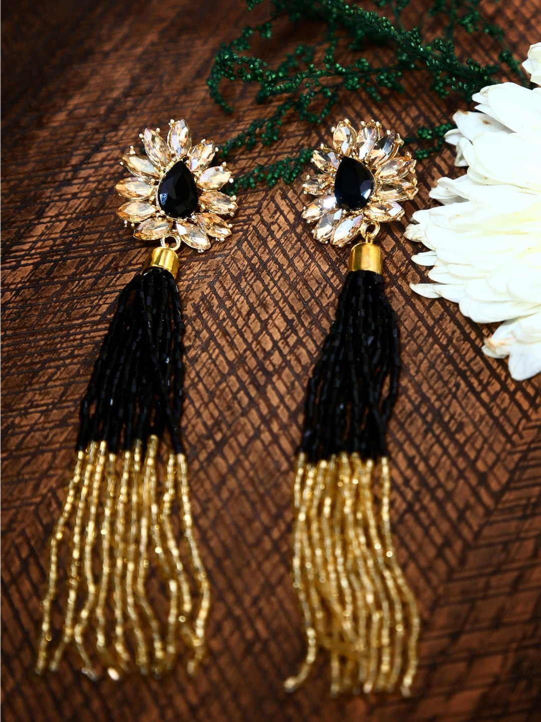 

Crunchy Fashion Gold-Plated & Black Contemporary Drop Earrings