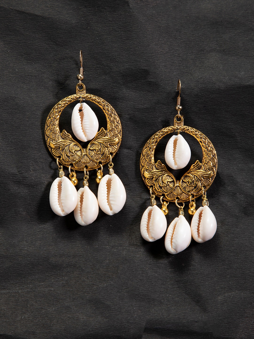 

DIVA WALK Gold & Off White Circular Drop Earrings