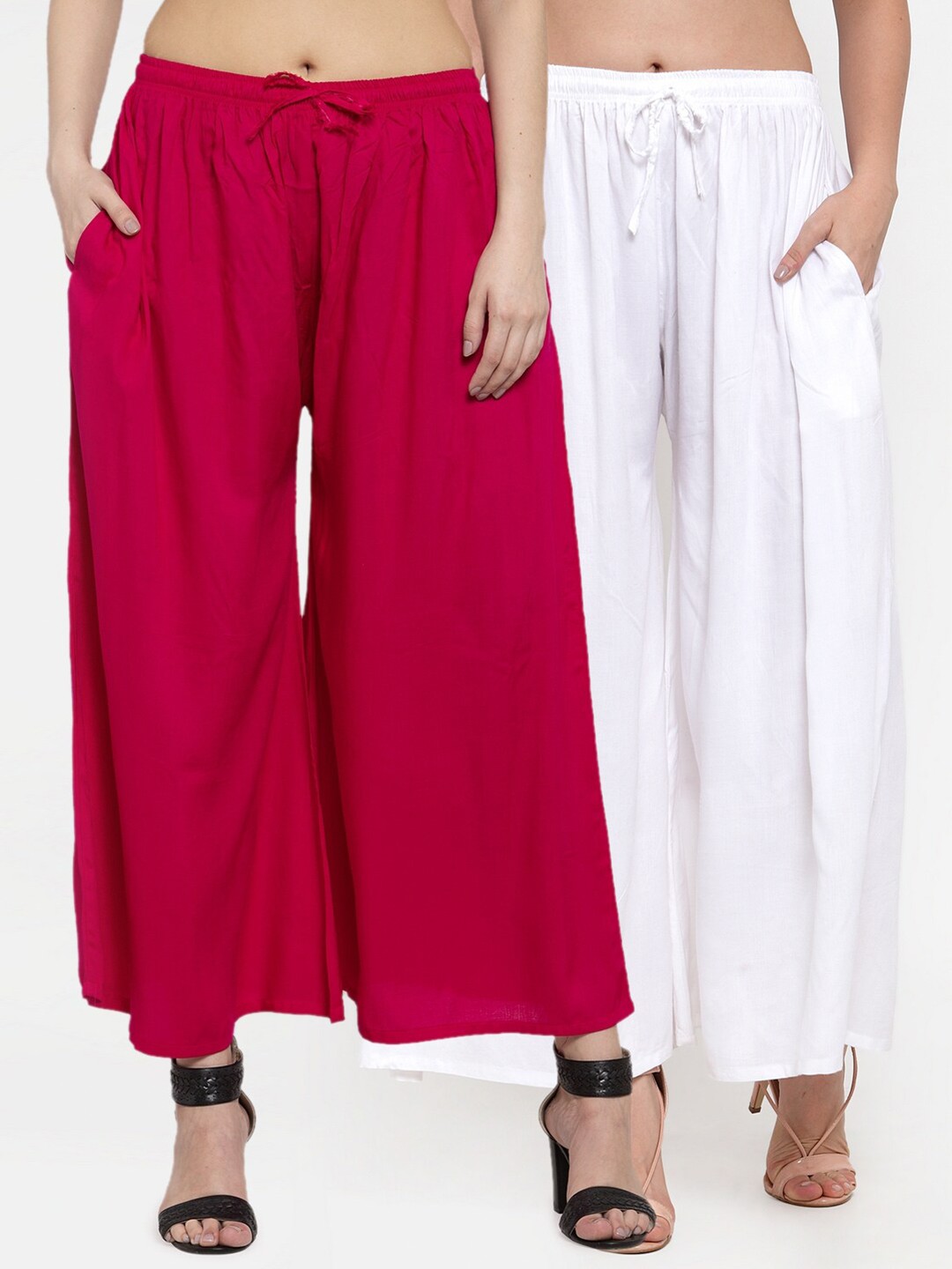 

Miaz Lifestyle Women Pink & White 2 Flared Palazzos