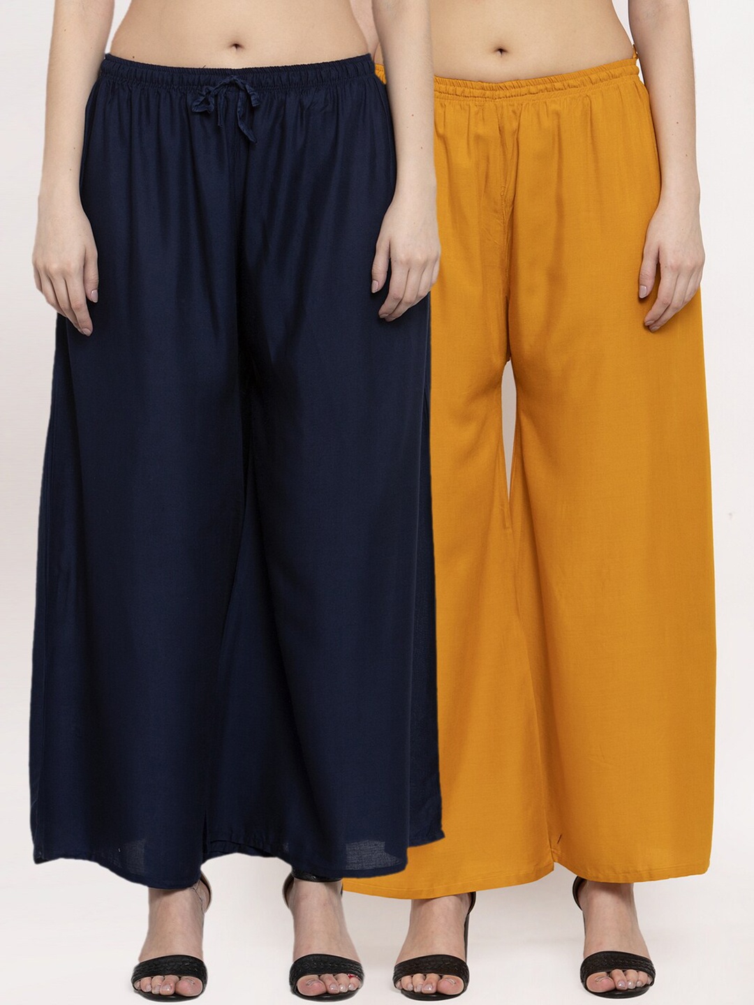 

Miaz Lifestyle Women Mustard & Navy Blue 2 Flared Palazzos