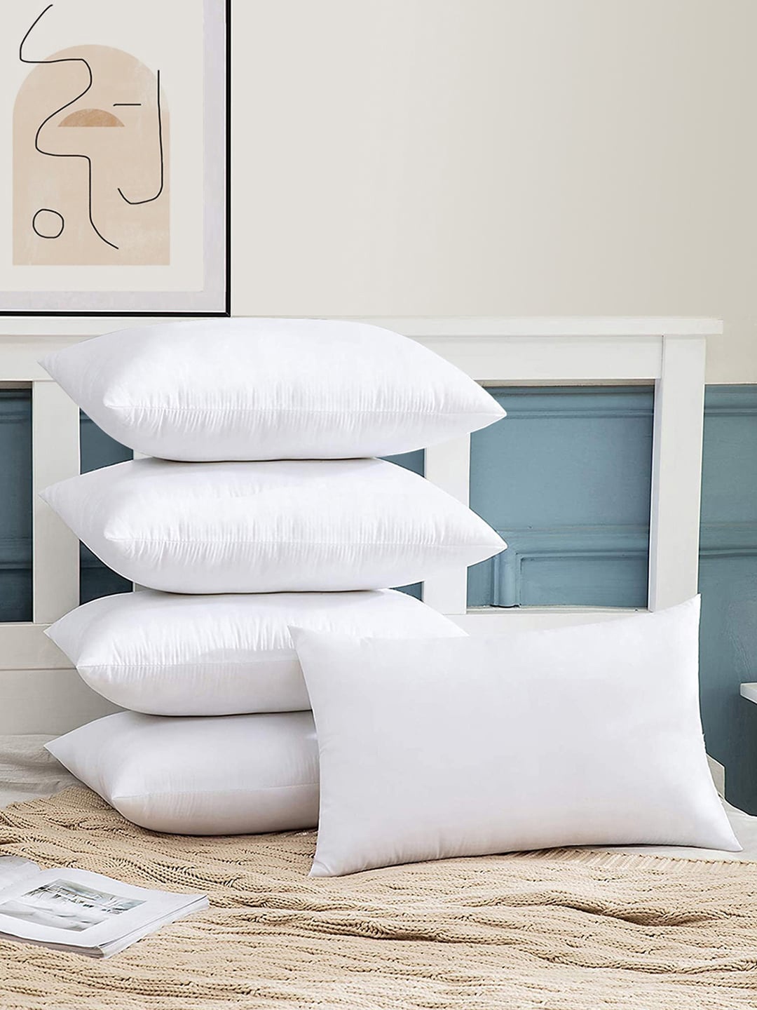 

Story@home Set Of 5 White Solid Microfibre Filler Cotton Pillows