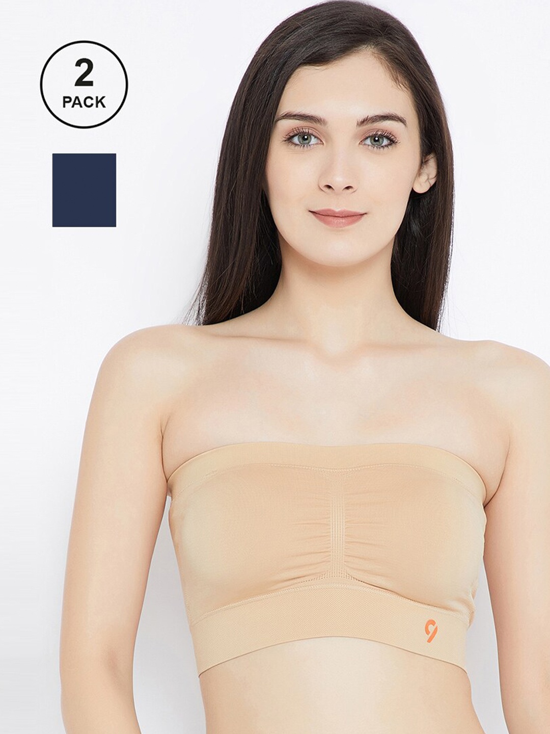 

C9 AIRWEAR Seamless Navy Blue & Nude-Coloured Bandeau Bra Full Coverage Lightly Padded