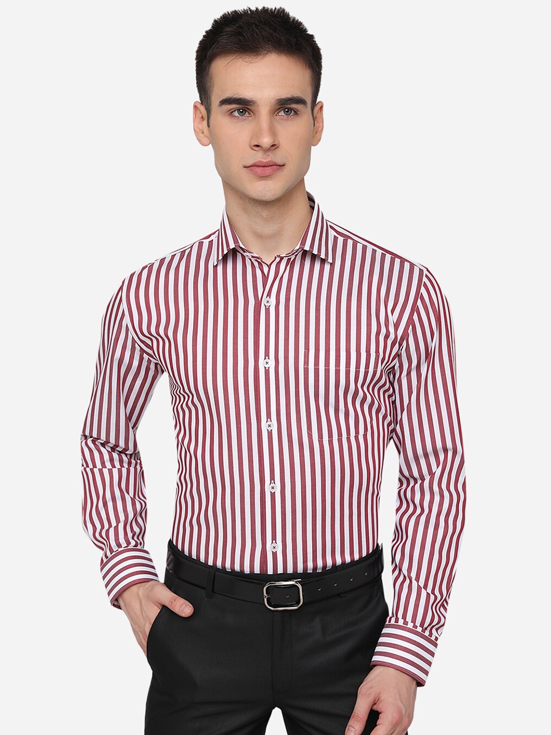 

JADE BLUE Men Brown Regular Fit Striped Casual Shirt