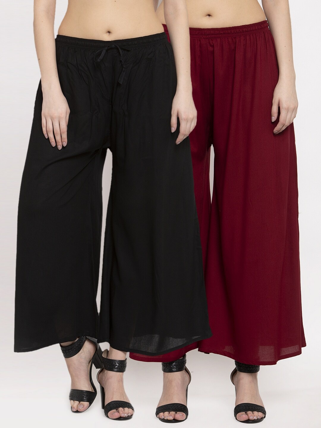

Miaz Lifestyle Women Black & Maroon Pack Of 2 Wide Leg Palazzos