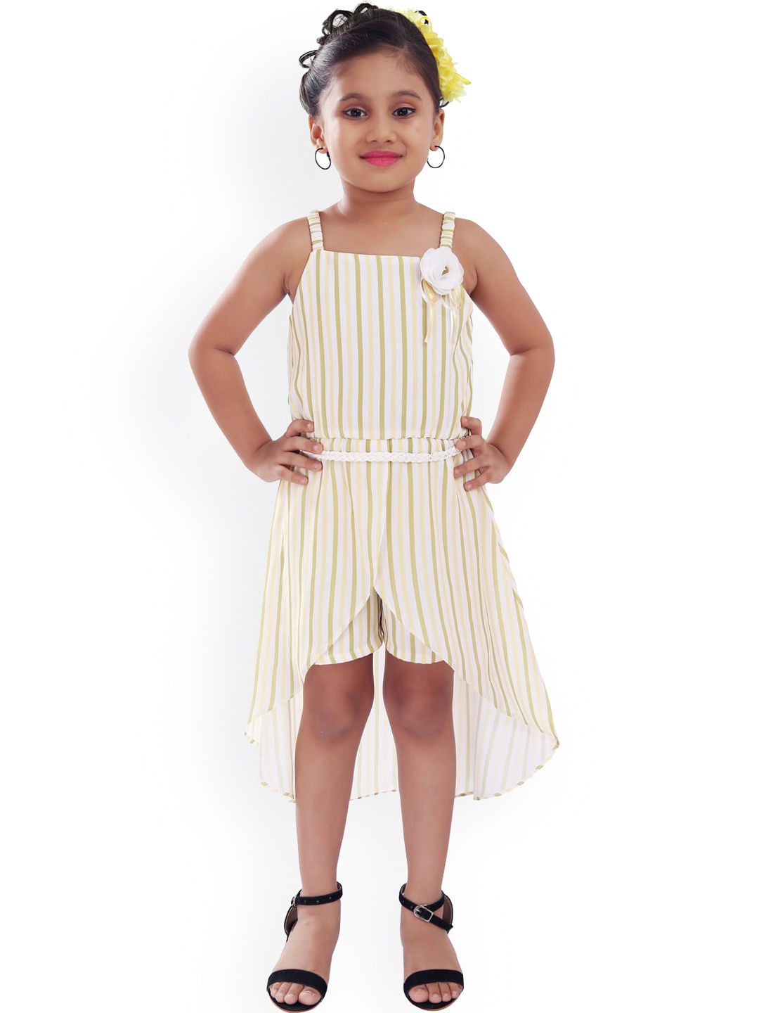 

Wish Karo Yellow & White Striped Georgette A-Line Dress