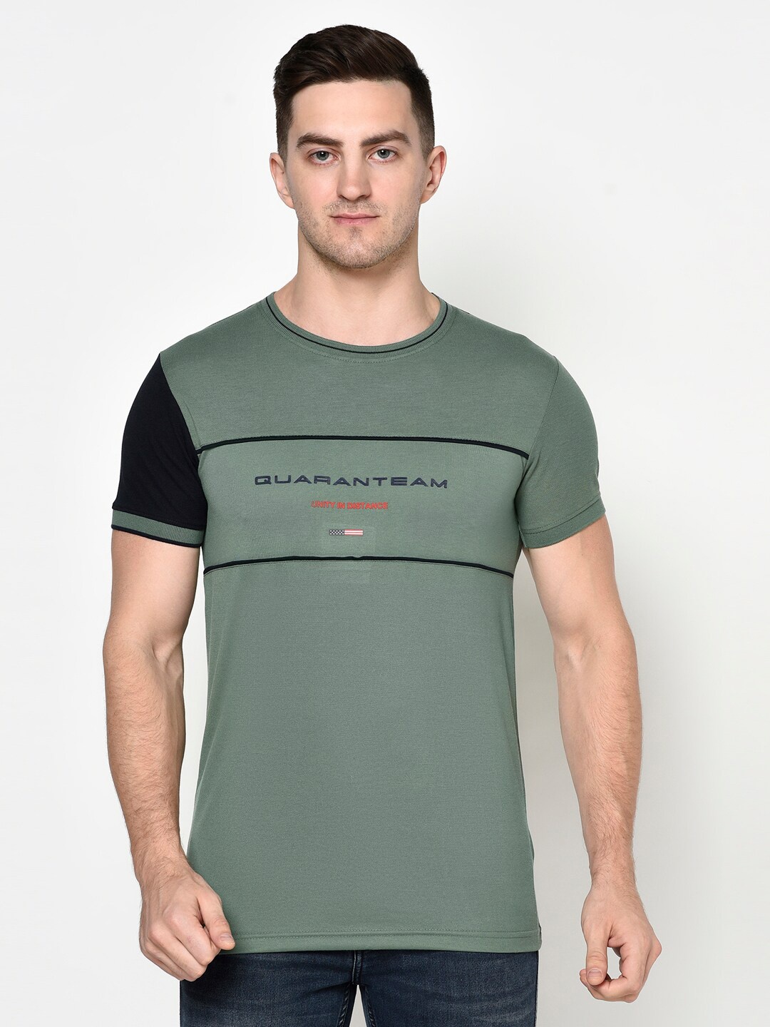 

Octave Men Olive Green Typography Printed T-shirt