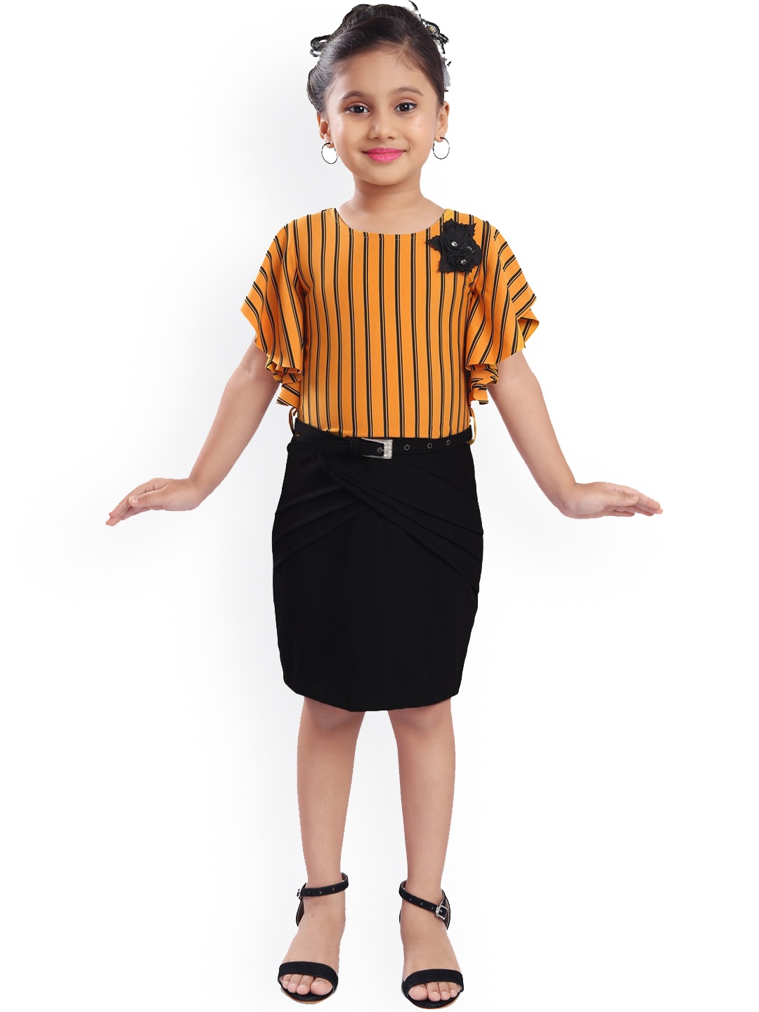 Wish Karo Yellow Striped Scuba Sheath Dress