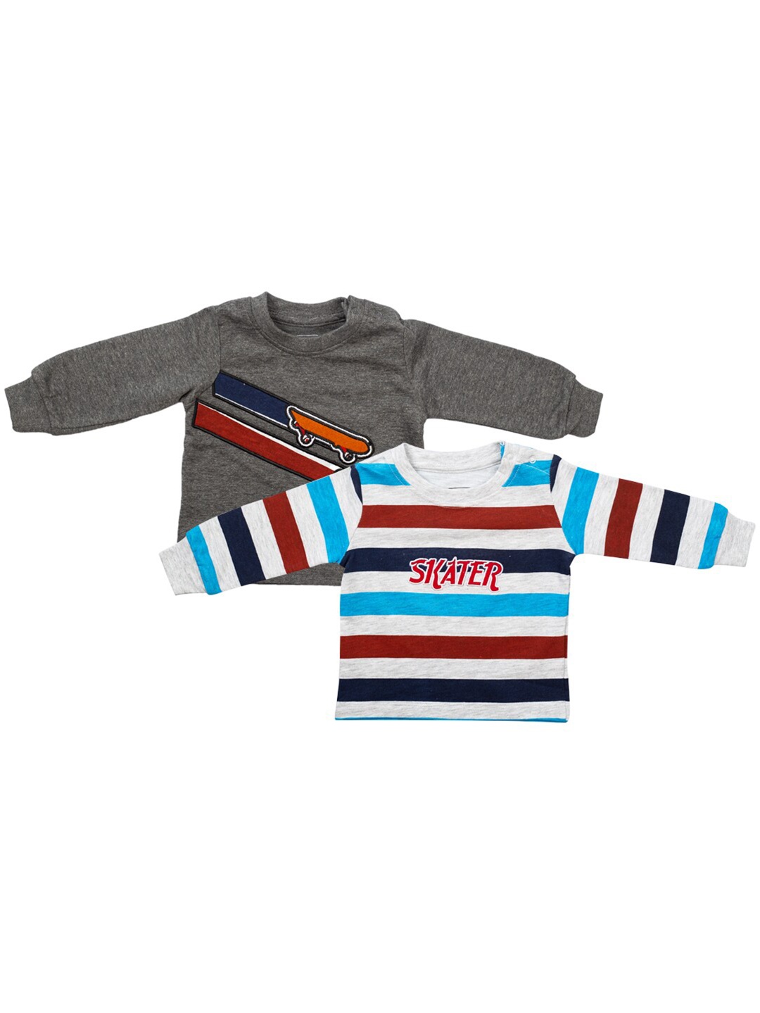 

MeeMee Unisex Kids Multi Striped 2 Striped Henley Neck Applique T-shirt