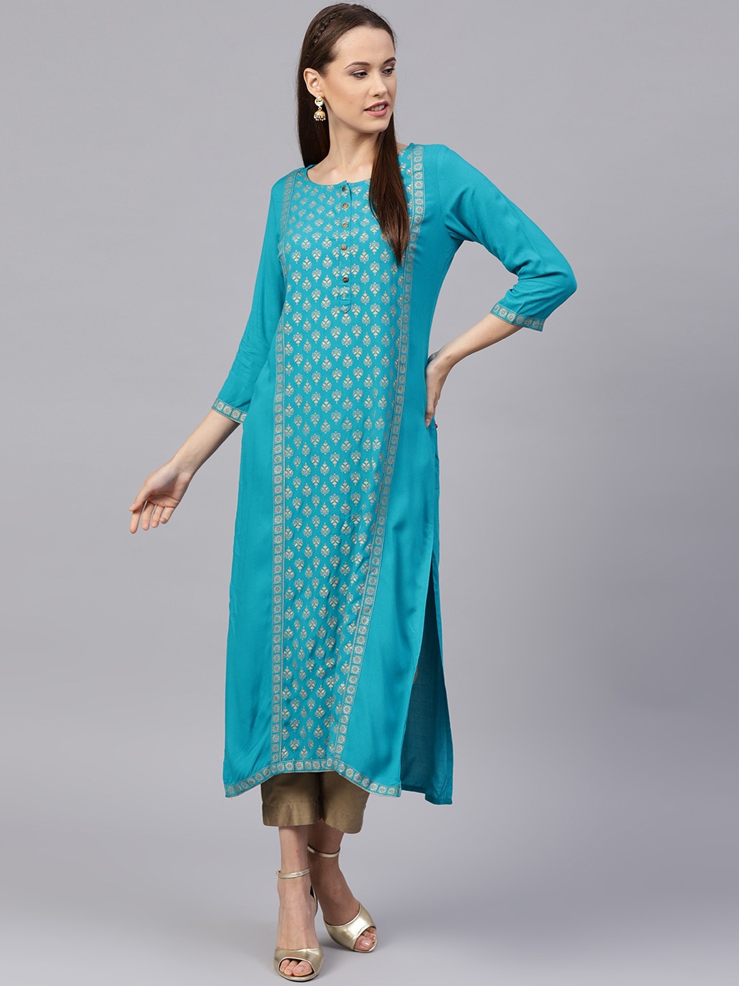 

Varanga Women Blue & Beige Ethnic Motifs Printed Kurta