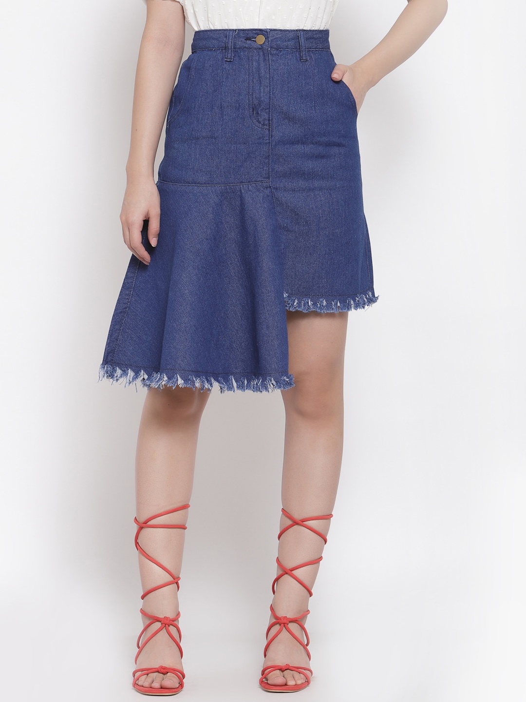

iki chic Women Blue Solid Knee-Length A-Line Skirt