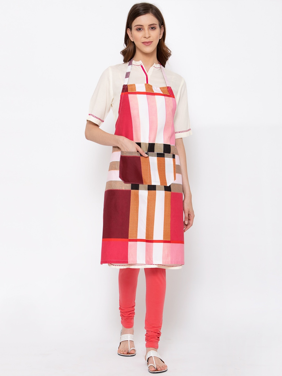 

KLOTTHE Red & White Printed 210 TC Cotton Apron