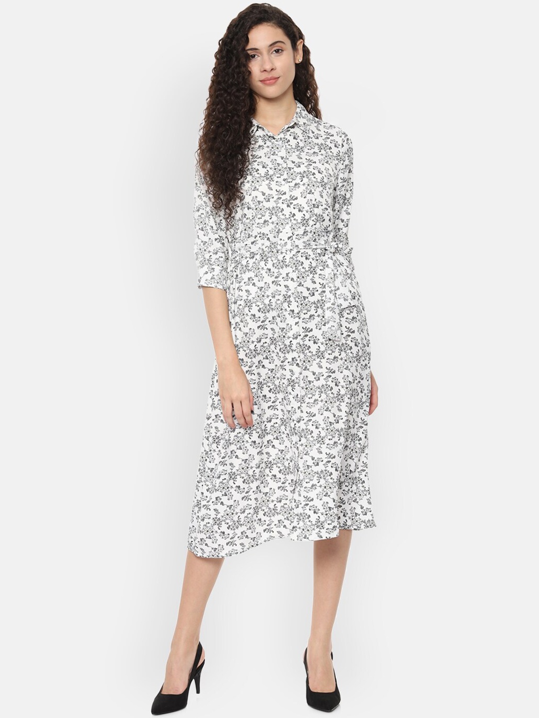 

Van Heusen Woman White Floral Shirt Midi Dress