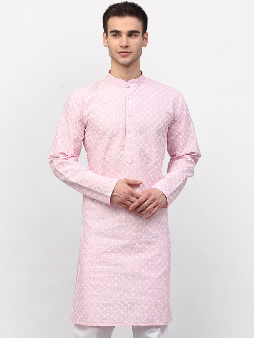 

Jompers Men Pink Embroidered Thread Work Kurta