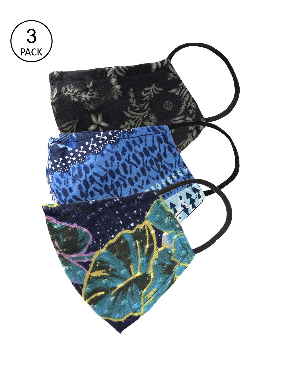 

Oxolloxo Women Pack Of 3 Printed 3-Ply Outdoor Cloth Masks, Black