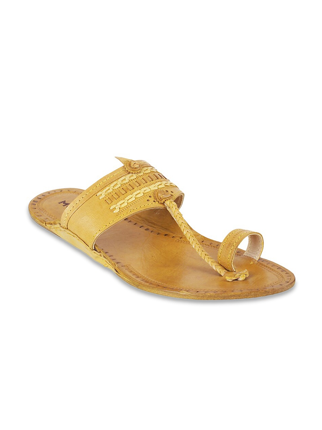 

Mochi Men Yellow Ethnic Leather Comfort Sandals